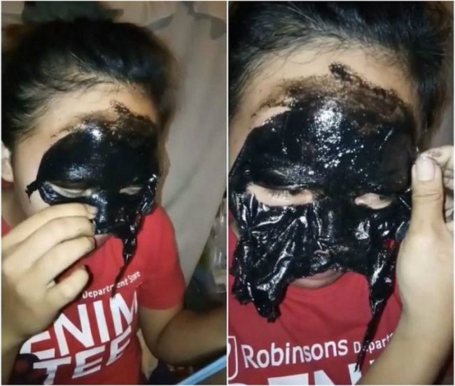 Девушка сняла маску для лица вместе с бровями