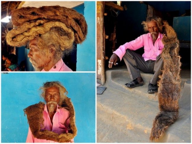 Индиец 40 лет не стрижет и не моет волосы